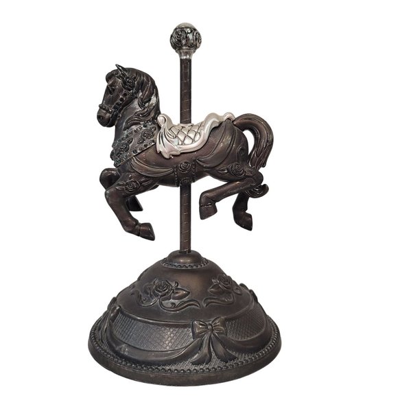 Sankyo silver plated carousel horse with blue rhinestones music box lovconqrsall - Picture 6 of 8